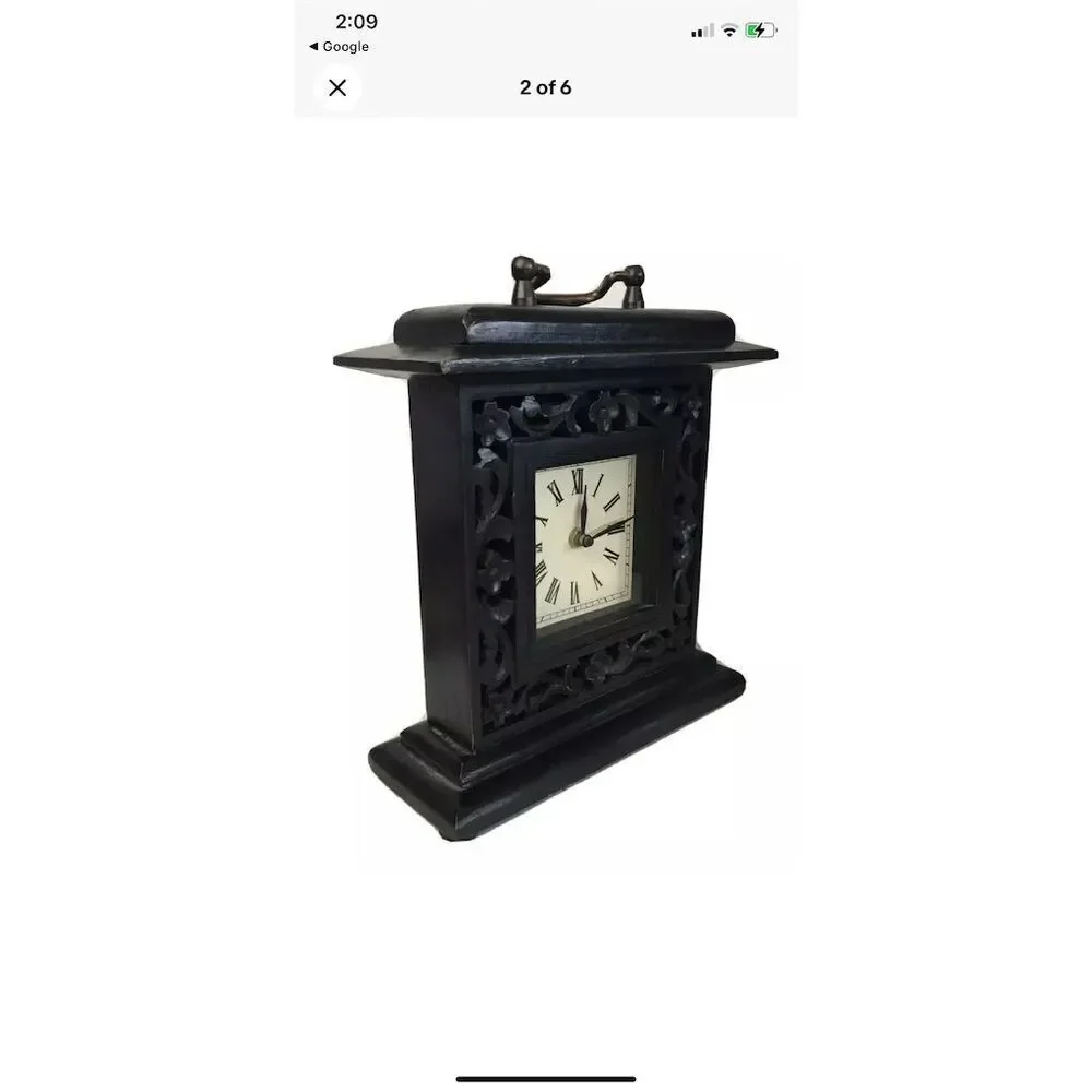 Kerrville Clock Co. Antique Style Wood Carved Mantel Clock Dark Wood